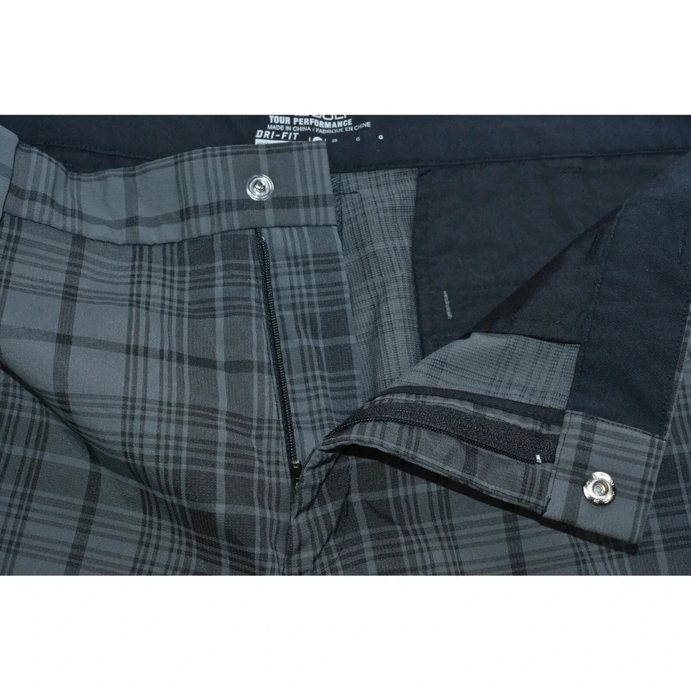 Nike Golf Tour Performance Mens Shorts Size 35 Gray/Black Plaid Chino Flat Front
